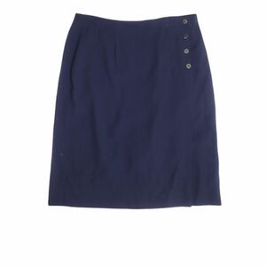 VINTAGE 90s Giorgio Armani navy blue button‎ side wool pencil skirt 48/12